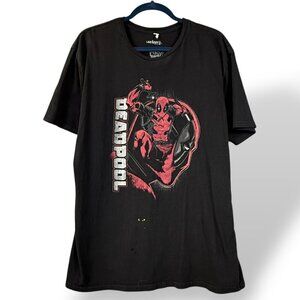 WeLoveFine Marvel Deadpool Shirt Sz XL Black Graphic Comic Distressed Cotton Tee